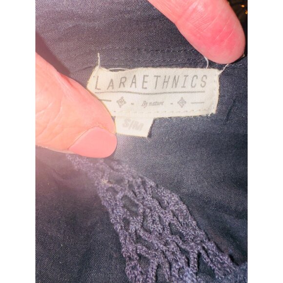 Bohemian Chic Laraethnics Black Cotton Tassel Crochet Top Blouse S/M Sustainable - Picture 5 of 13